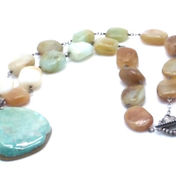 Artisan Tumbled Amazonite Square Beads on Wire Choker Necklace - Picture 12 of 16